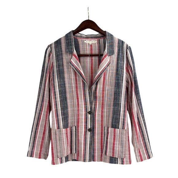 Xírena Jackets & Blazers - Xírena Jasper Womens Size XS Striped Blazer Lightweight Cotton Blue Red Coastal